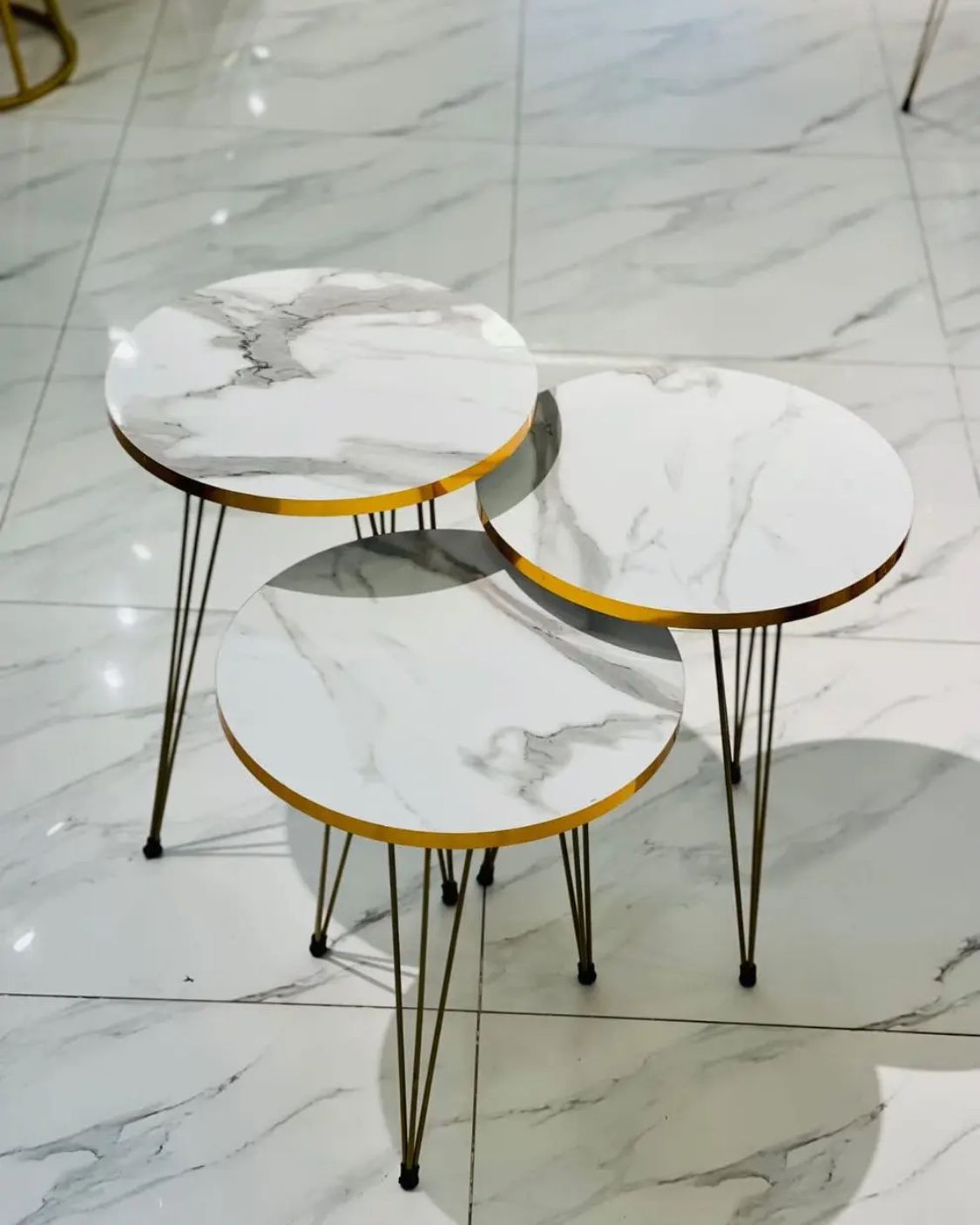 Set of 3 Tables Round Wood Sofa Side Coffee Tables for Small Spaces, Bedside Table with Metal Legs for Bedroom, Living Room, Office, Balcony