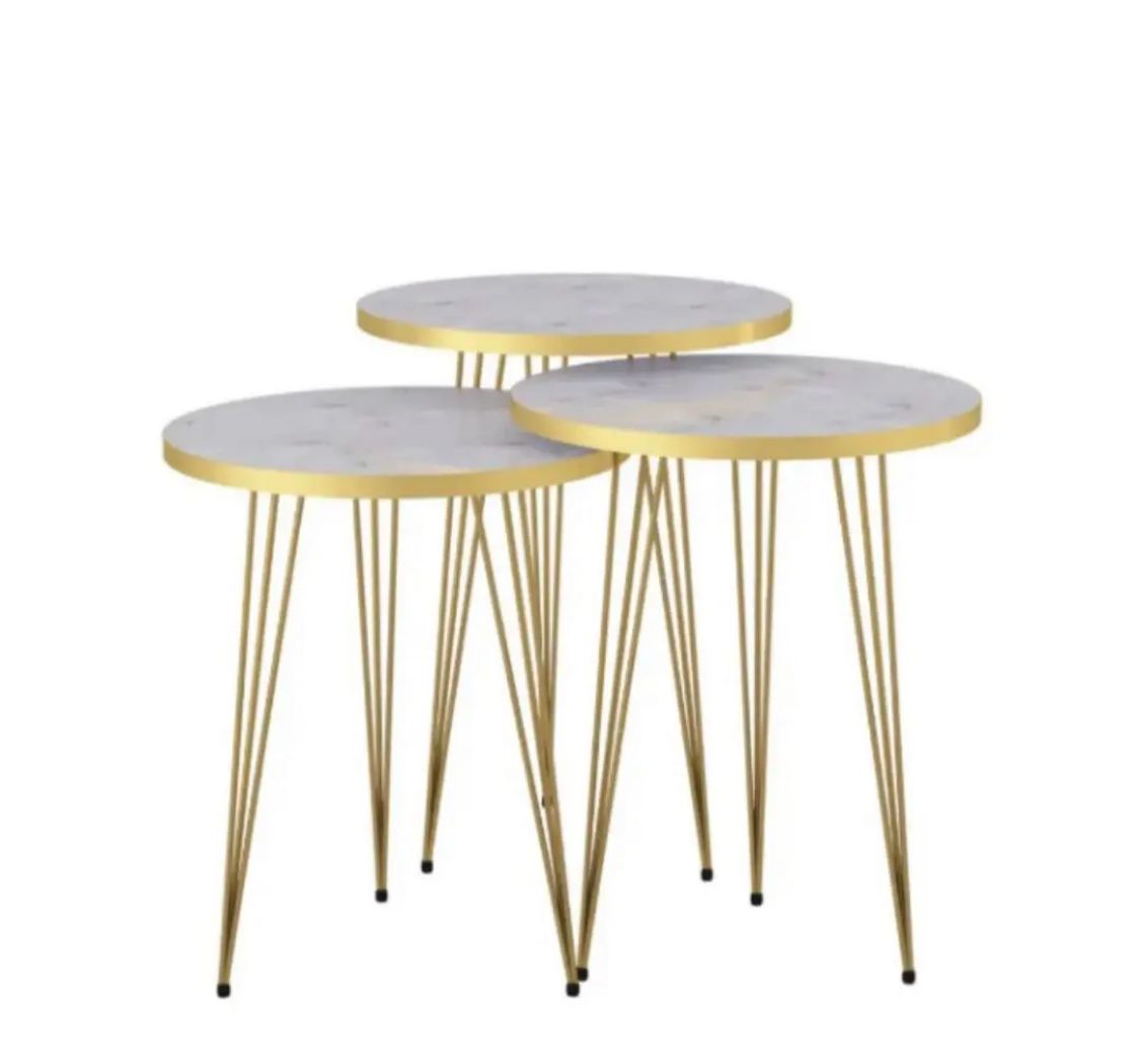 Set of 3 Tables Round Wood Sofa Side Coffee Tables for Small Spaces, Bedside Table with Metal Legs for Bedroom, Living Room, Office, Balcony